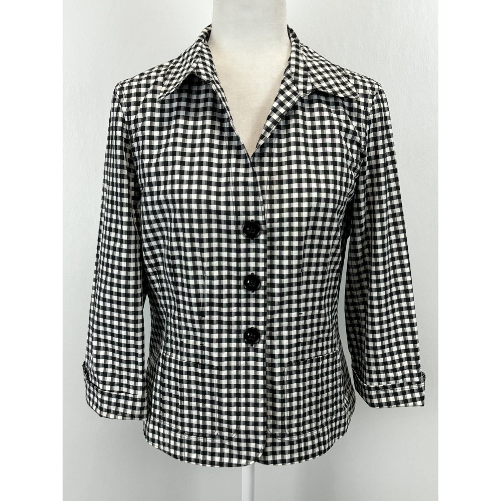 Jones New York Gingham Shirt Womens 10 Black White Classic Mature Old Money Art